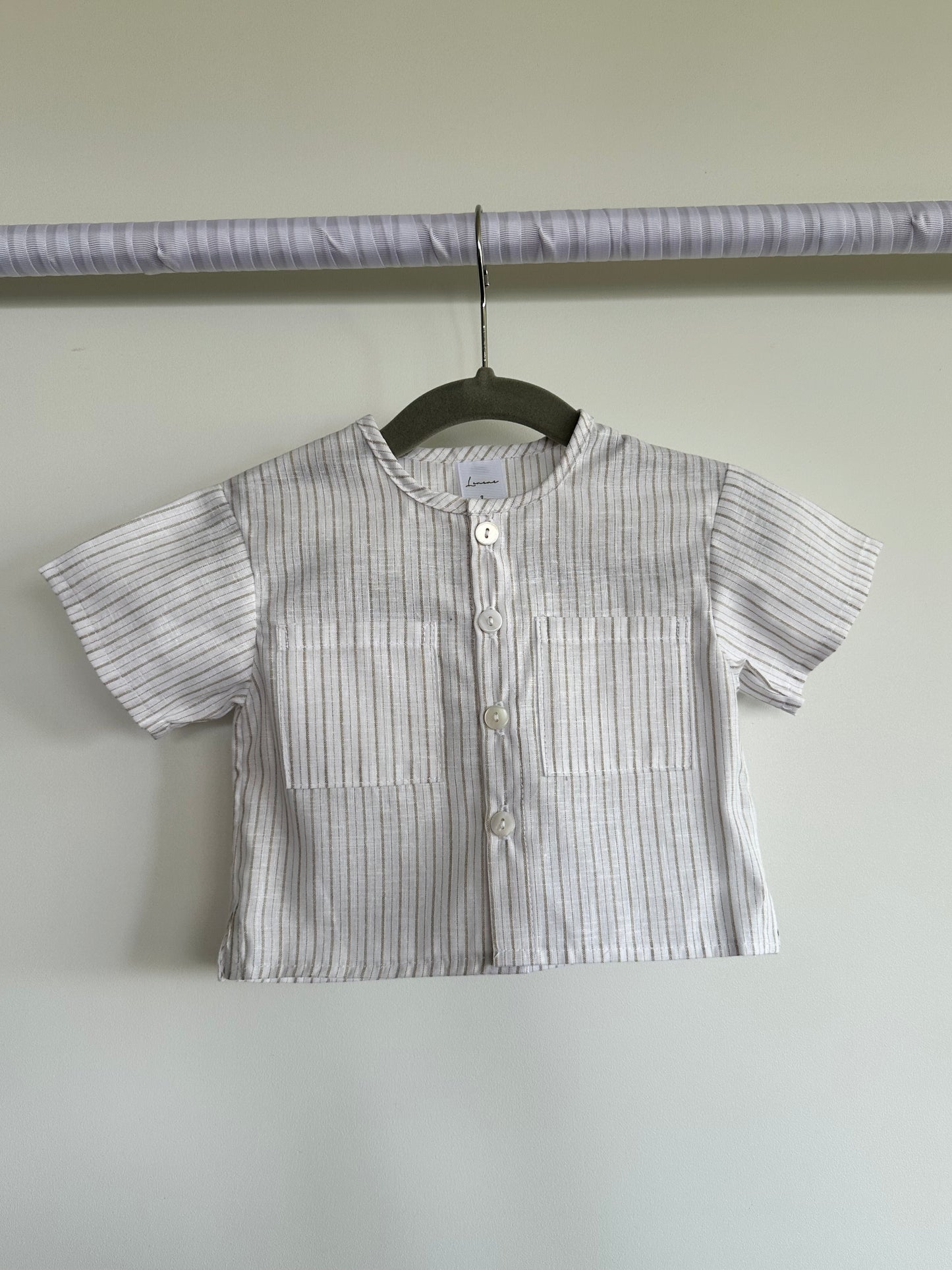 Conjunto camisa y bombacho rayas beige