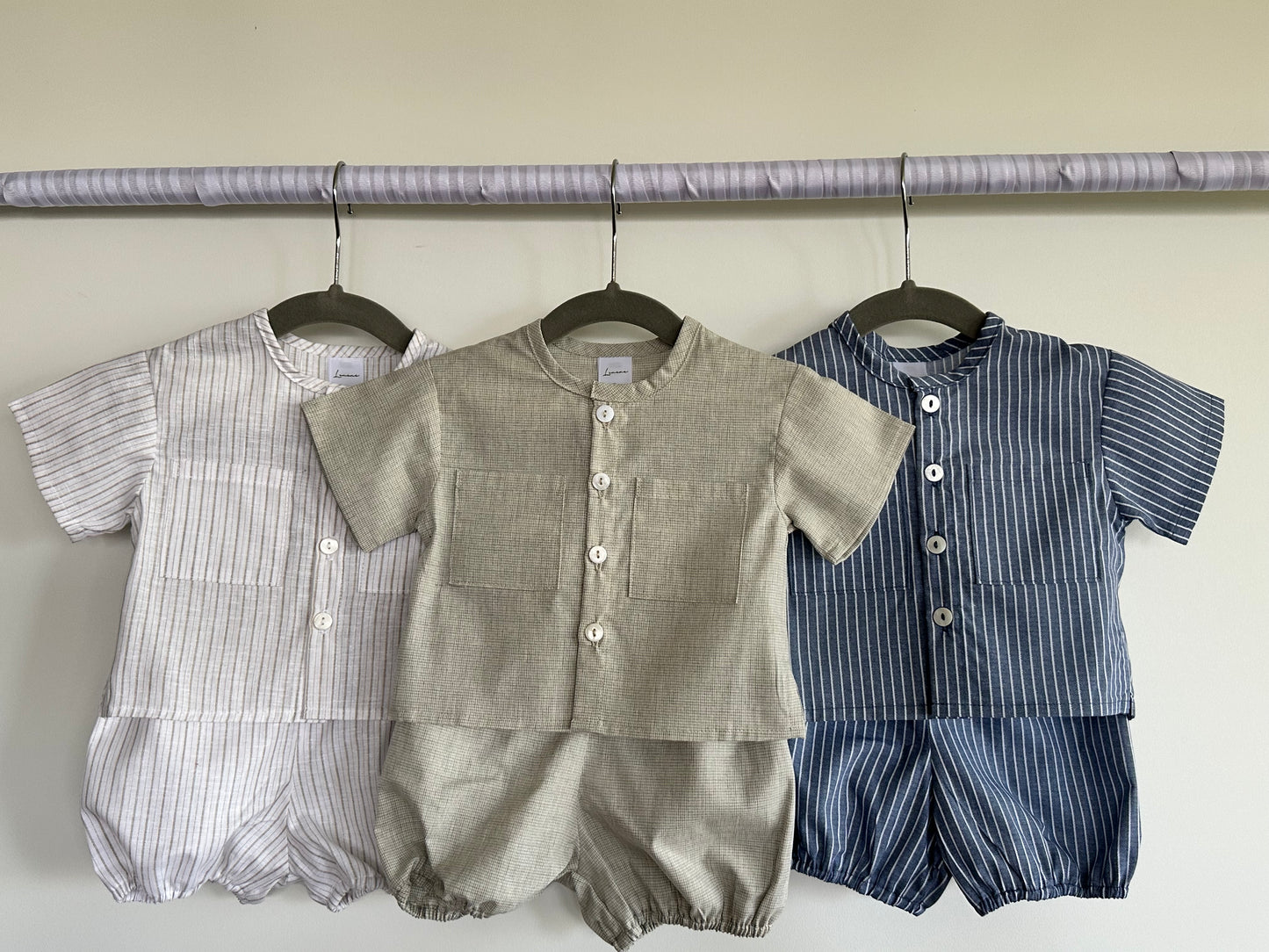 Conjunto camisa y bombacho rayas beige