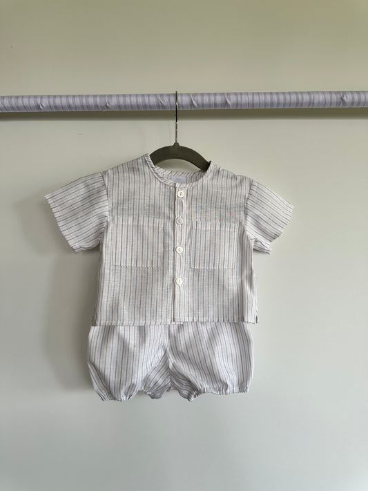 Conjunto camisa y bombacho rayas beige