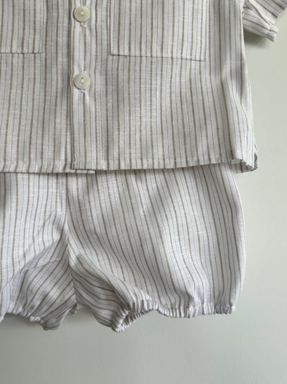 Conjunto camisa y bombacho rayas beige