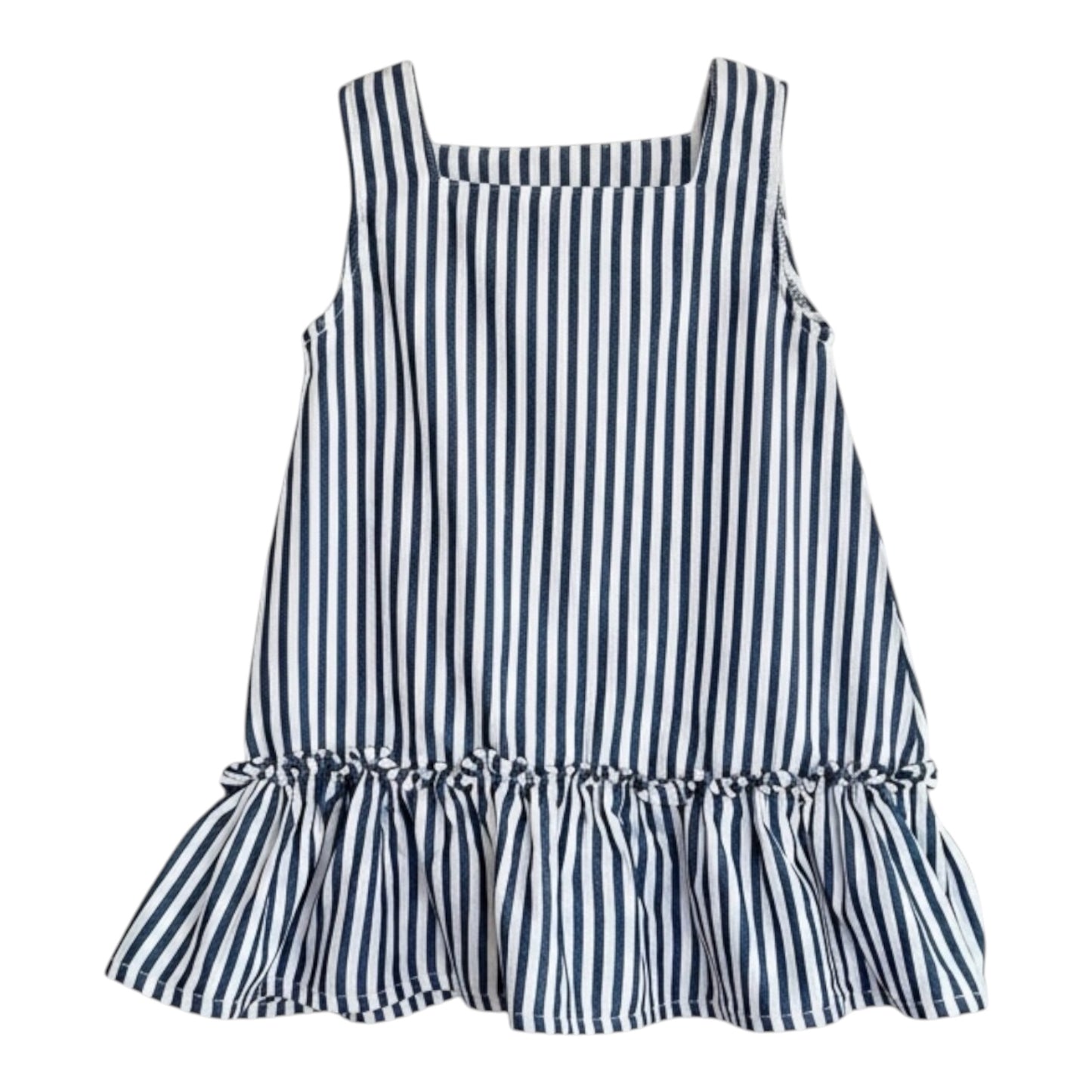Vestido a rayas azul marino.